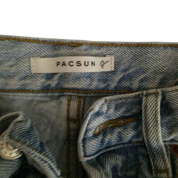Pacsun Relaxed Fit Patchwork Faded Denim Jeans Womens Size 5 Blue - Picture 6 of 8